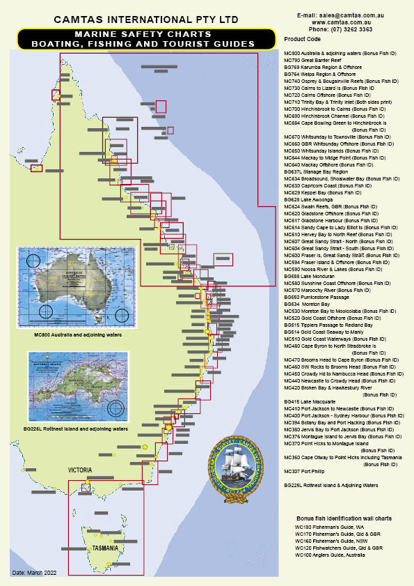 QLD Boating, Fishing, Camtas Marine Safety Chart - HASTINGS POINT to SOUTH  PASSAGE / MC520