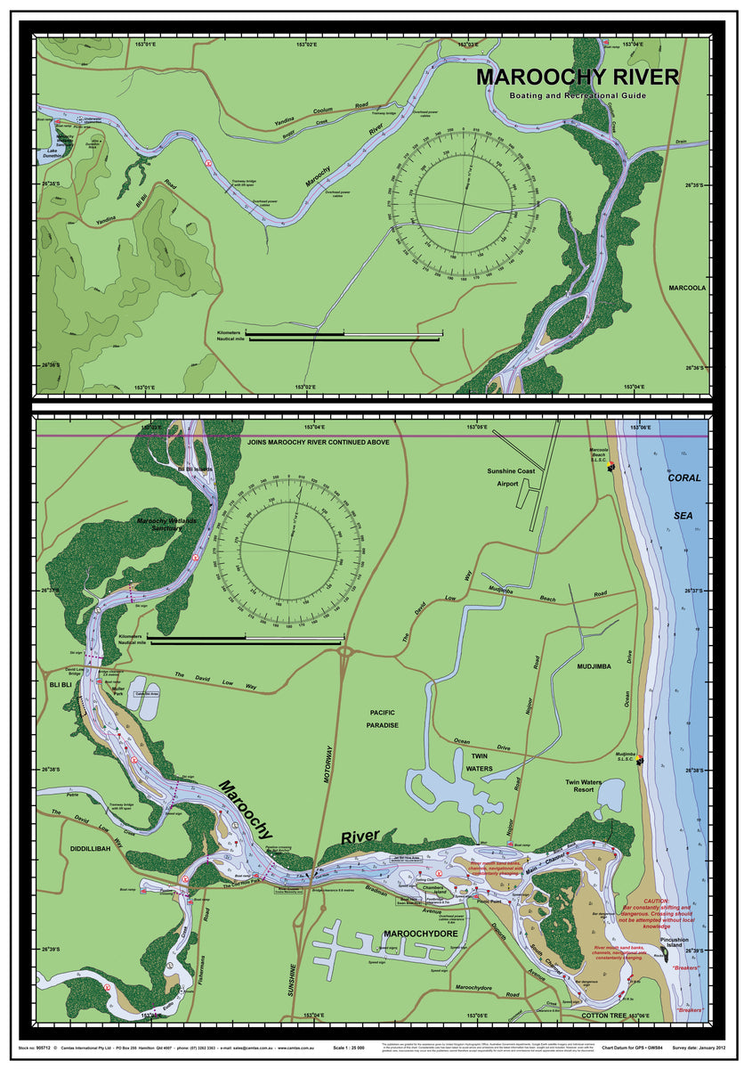 QLD Boating, Fishing, Camtas Marine Safety Chart MAROOCHY RIVER / MC