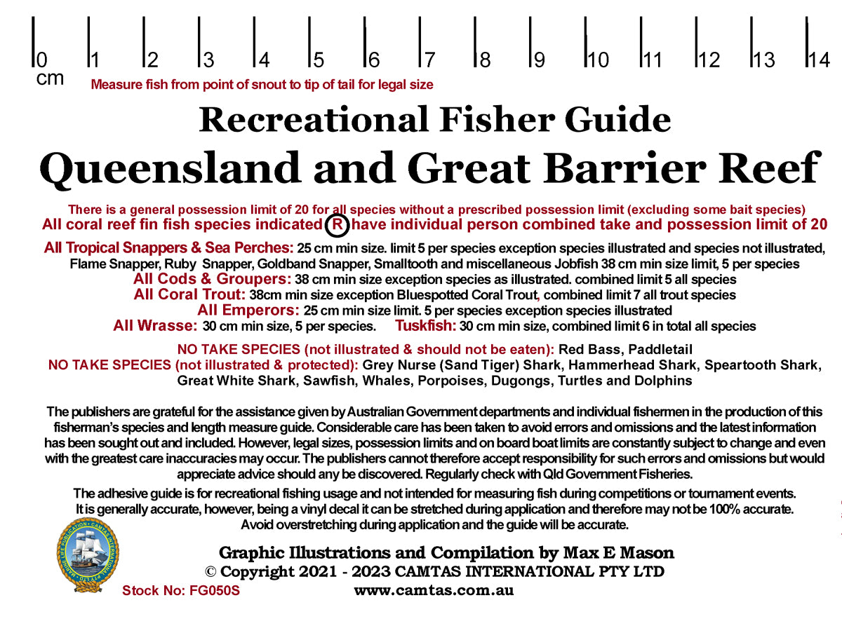 Qld Fish Measurements Fish Illustrations & Length Measure Decal/Sticker - Qld and Great Barr ...