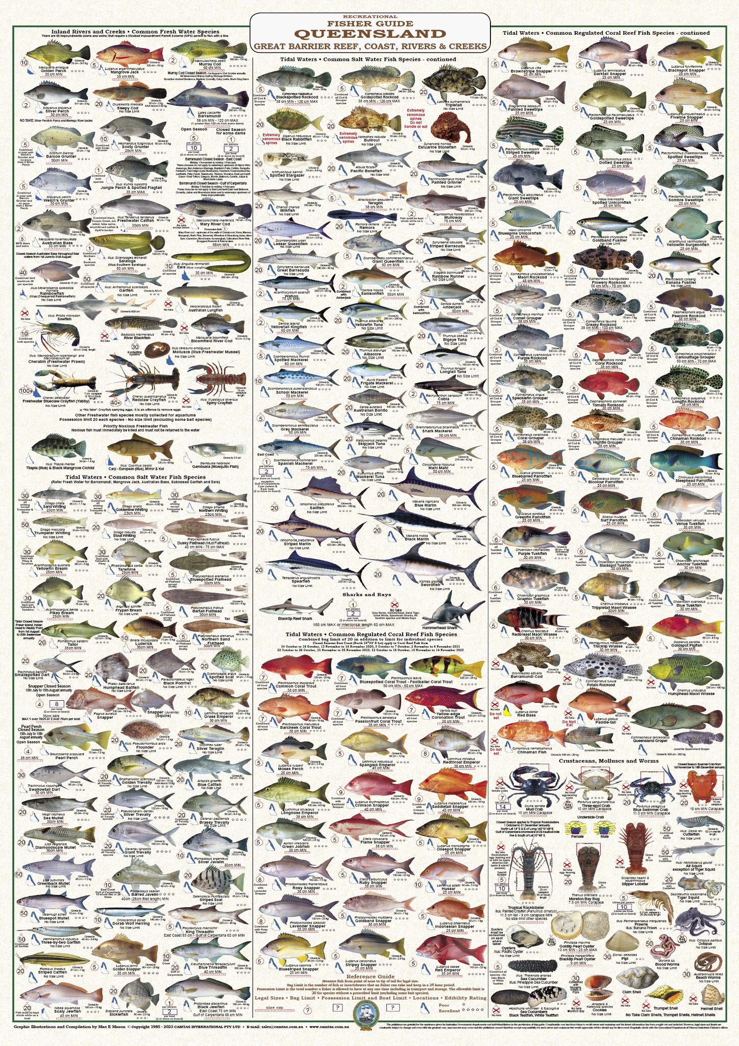 Bay Fish Chart Moreton Bay, Cleveland to Mooloolaba Chart – CAMTAS Int. Pty. Ltd ...