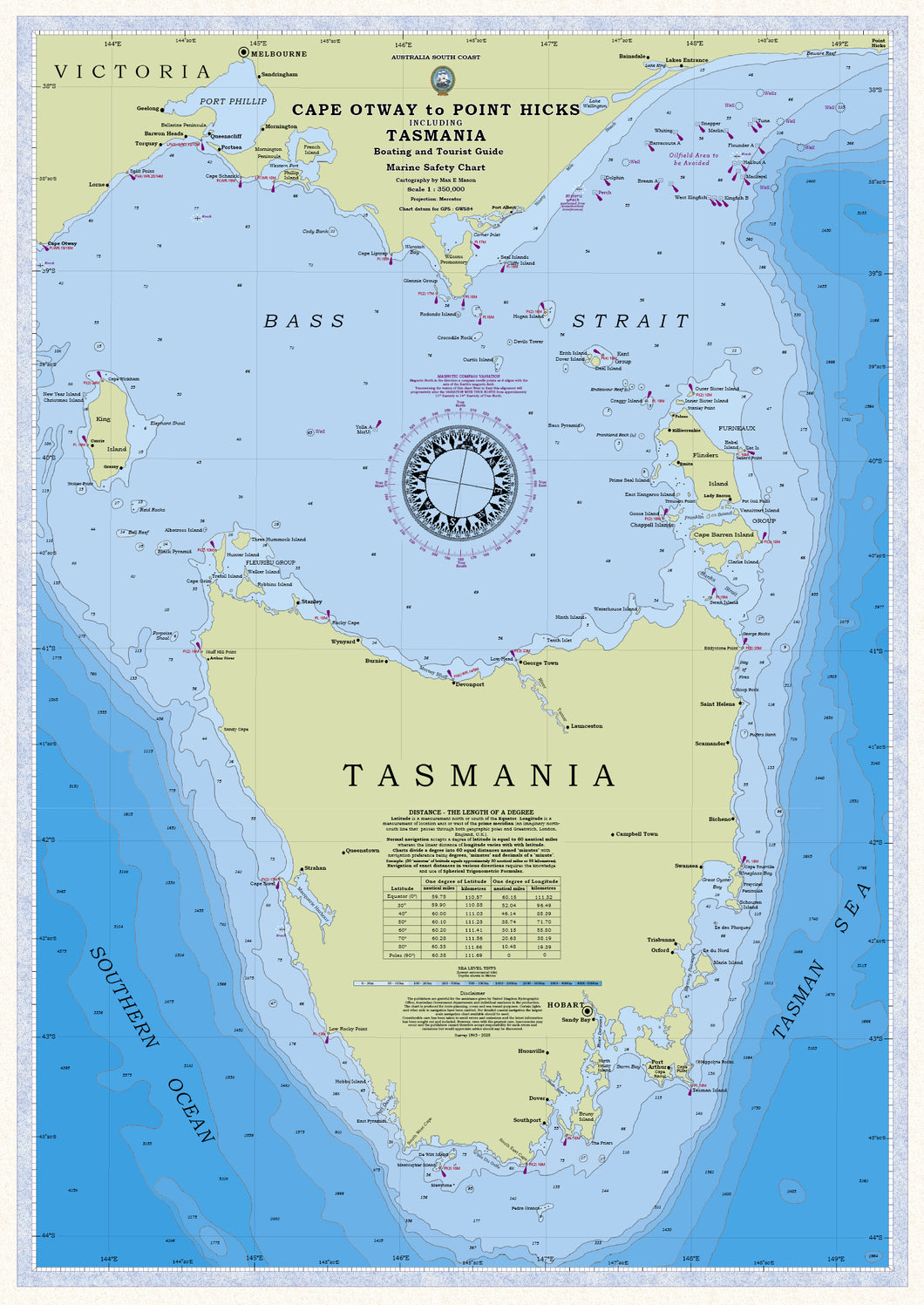 VIC - TAS Boating, Fishing, Camtas Marine Safety Chart - C. OTWAY to PT HICKS inc TASMANIA / MC360