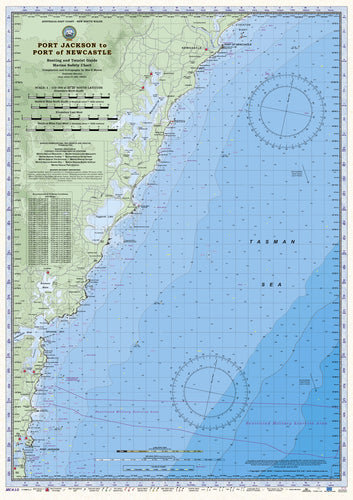 NSW Boating, Fishing, Marine Safety Chart - PORT JACKSON  to PORT OF NEWCASTLE + BONUS / MC410