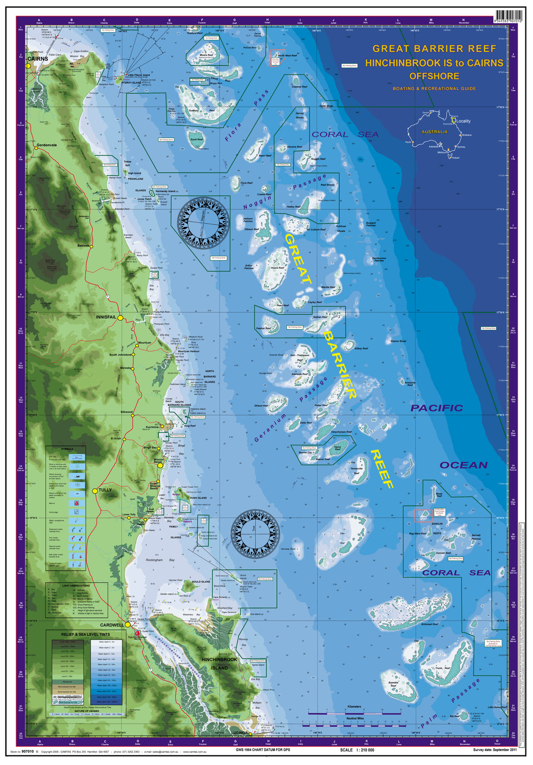 QLD Boating, Fishing, Camtas Marine Safety Chart - HINCHINBROOK ISLAND to CAIRNS OFFSHORE, GREAT BARRIER REEF REGION / MC700