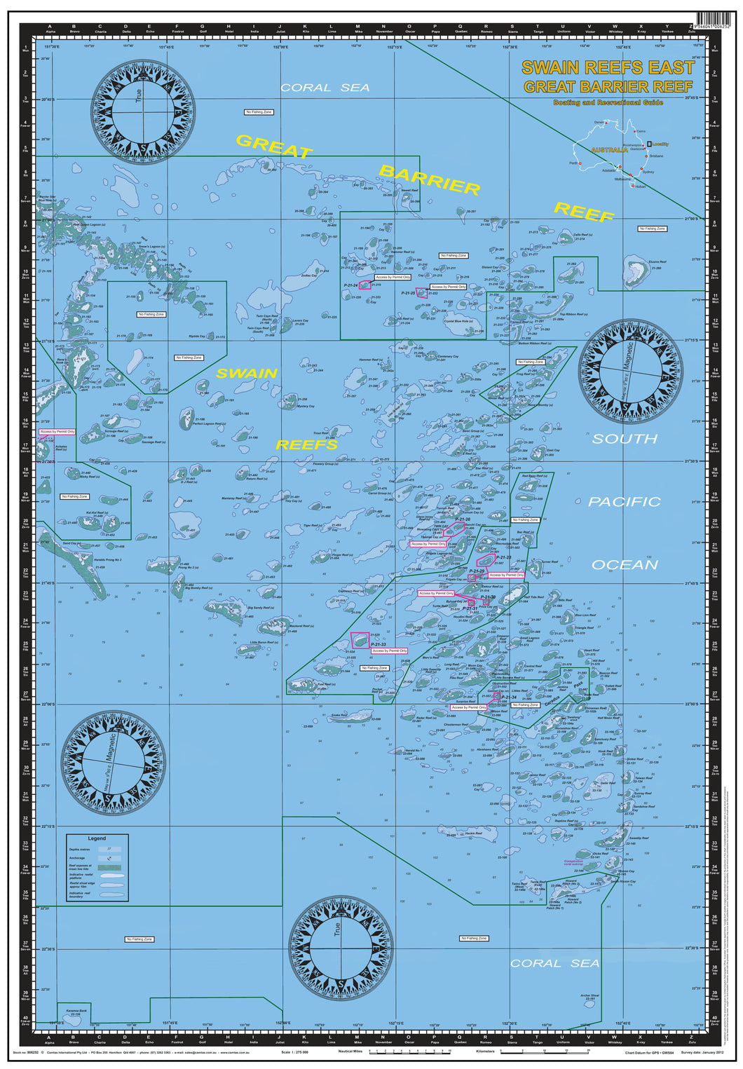 QLD Boating, Fishing, Camtas Marine Safety Chart - SWAIN REEFS EAST / MC624