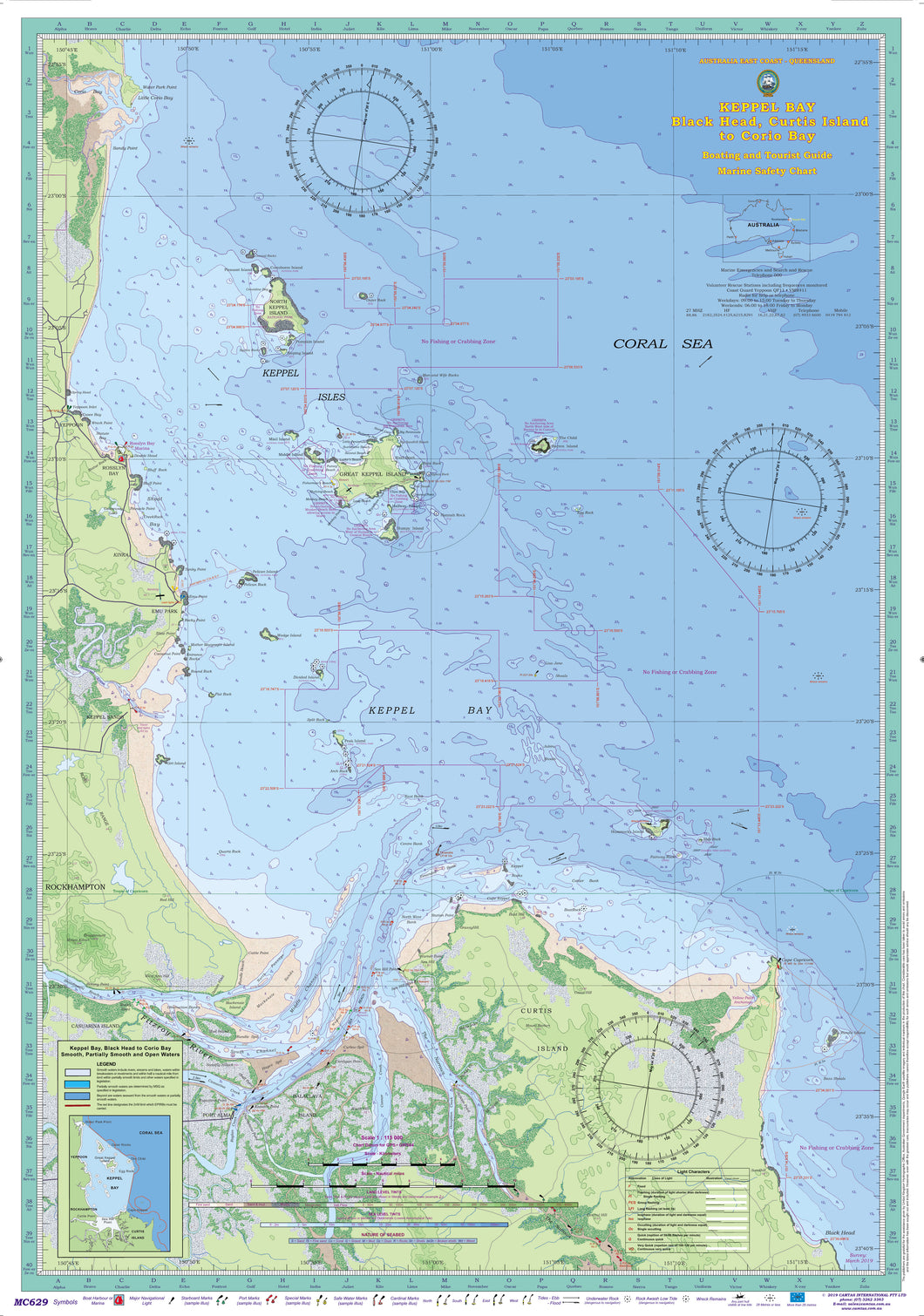 QLD Boating, Fishing, Camtas Marine Safety Chart - KEPPEL BAY, Black Head, Curtis Island to Corio Bay / MC629