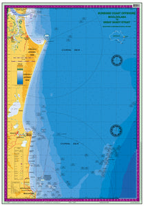 QLD Boating, Fishing, Camtas Marine Safety Chart - MOOLOOLABA to GREAT SANDY STRAIT, Sunshine Coast Offshore / MC580
