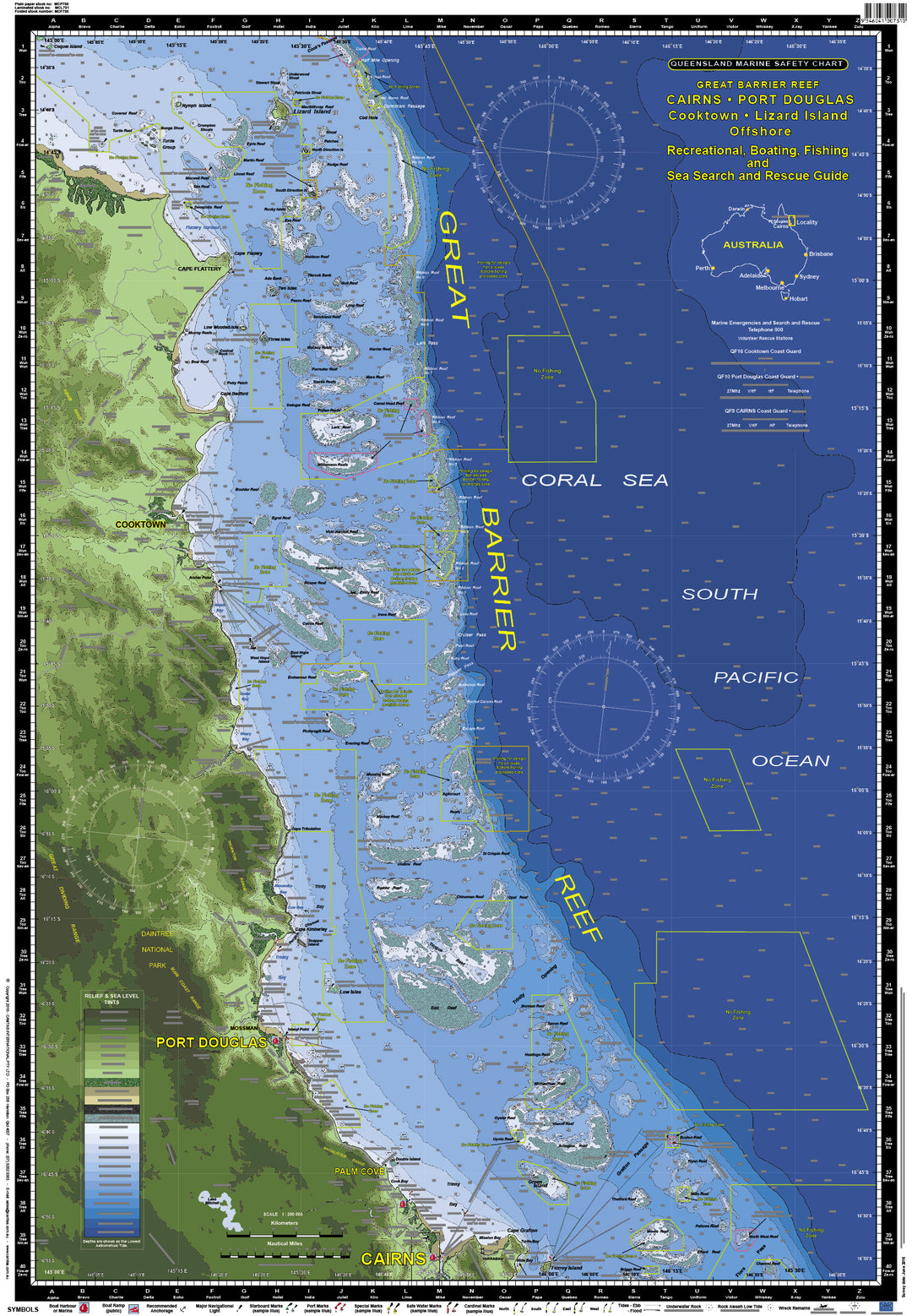 QLD Boating, Fishing, Marine Safety Chart - CAIRNS to LIZARD ISLAND, G ...
